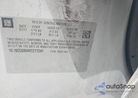 2017 Chevrolet Cruze Ls Auto из США, поврежденный, VIN 1G1BC5SM4H7277341